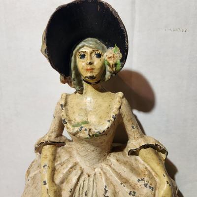 Antique Colonial Woman Heavy Cast Iron Door Stop Bookend PAT PEND