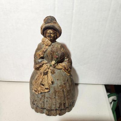 Antique Very Heavy Cast Iron Door Stop 8" Colonial Woman