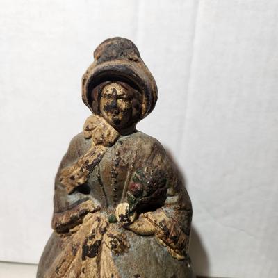 Antique Very Heavy Cast Iron Door Stop 8" Colonial Woman