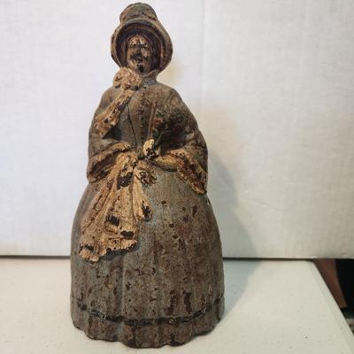 Antique Very Heavy Cast Iron Door Stop 8" Colonial Woman