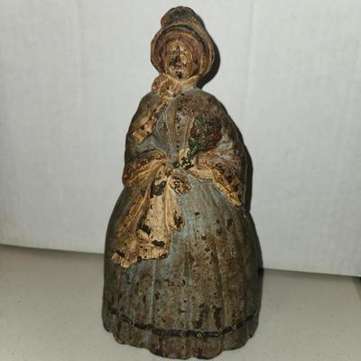 Antique Very Heavy Cast Iron Door Stop 8" Colonial Woman
