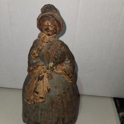 Antique Very Heavy Cast Iron Door Stop 8" Colonial Woman