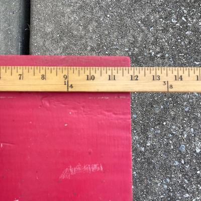 LOT 71: Painted Red Wooden Bench with Vintage Galvanized Heavy Duty Bucket / Pail and Watering Can