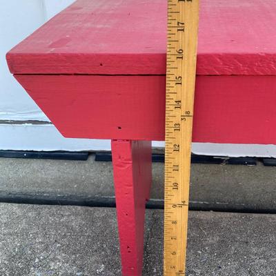 LOT 71: Painted Red Wooden Bench with Vintage Galvanized Heavy Duty Bucket / Pail and Watering Can