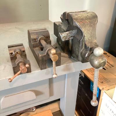 LOT 80: Three Metal Vises - Anvil Style Included