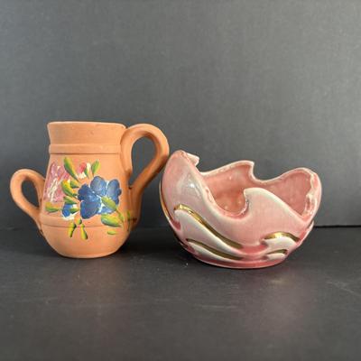 LOT 102: Lucinda Lewis Metal Sign, Vintage Romco Rockey Mountain Pottery, Folk Art Pottery