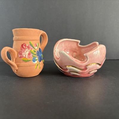LOT 102: Lucinda Lewis Metal Sign, Vintage Romco Rockey Mountain Pottery, Folk Art Pottery