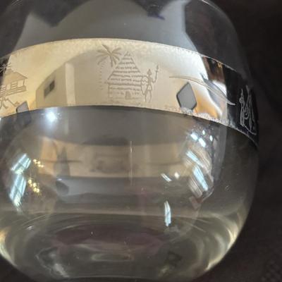 LOT 105: MCM Silver Rim Rolly Polly Glasses: Silver Rim is Etched & Oneida 10" Round Tray