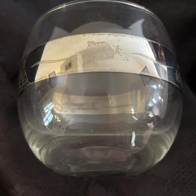 LOT 105: MCM Silver Rim Rolly Polly Glasses: Silver Rim is Etched & Oneida 10" Round Tray