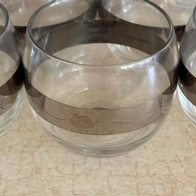 LOT 105: MCM Silver Rim Rolly Polly Glasses: Silver Rim is Etched & Oneida 10" Round Tray