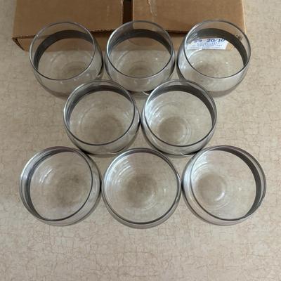 LOT 105: MCM Silver Rim Rolly Polly Glasses: Silver Rim is Etched & Oneida 10" Round Tray