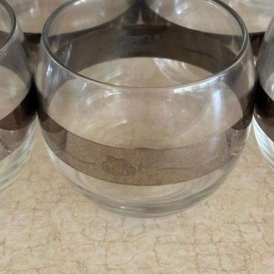 LOT 105: MCM Silver Rim Rolly Polly Glasses: Silver Rim is Etched & Oneida 10" Round Tray
