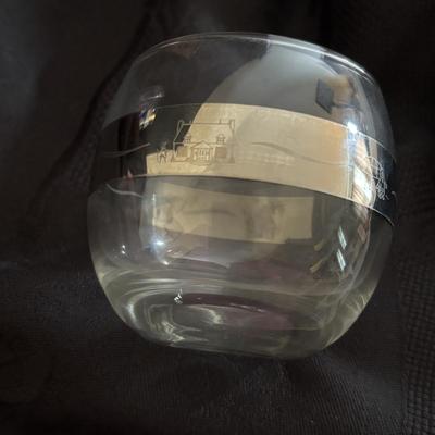 LOT 105: MCM Silver Rim Rolly Polly Glasses: Silver Rim is Etched & Oneida 10" Round Tray