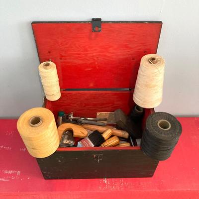 LOT 111: Pair of Painted Black Wooden Boxes with Tools and More