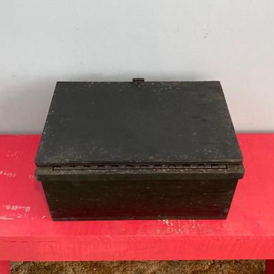 LOT 111: Pair of Painted Black Wooden Boxes with Tools and More