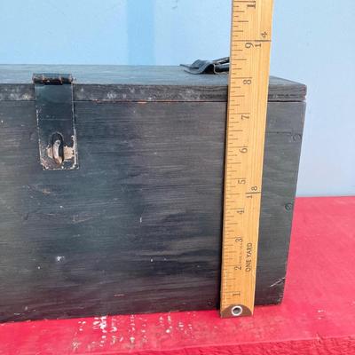 LOT 111: Pair of Painted Black Wooden Boxes with Tools and More