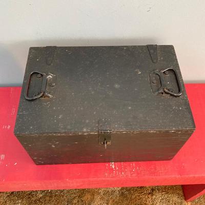 LOT 111: Pair of Painted Black Wooden Boxes with Tools and More