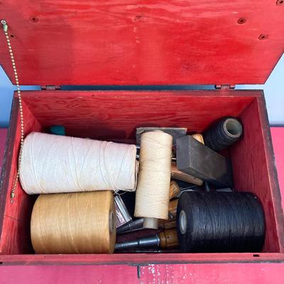 LOT 111: Pair of Painted Black Wooden Boxes with Tools and More