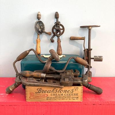 LOT 112: Vintage Hand Tools with Metal Union Corp Watertite Model No. 5414 Storage Box and Contents