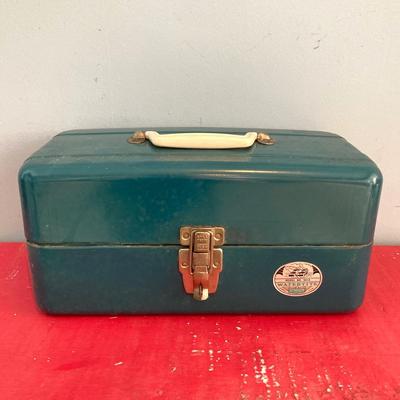 LOT 112: Vintage Hand Tools with Metal Union Corp Watertite Model No. 5414 Storage Box and Contents