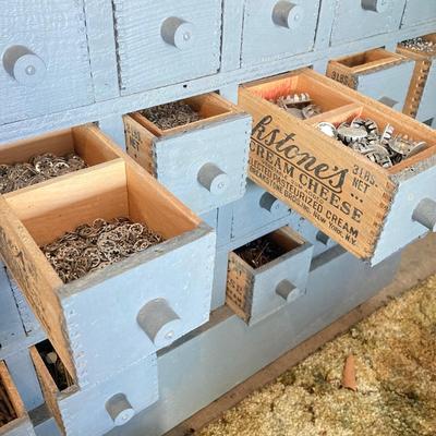LOT 122: Beautifully Crafted Rolling Wood Storage Cabinet with Contents and McLean Engineering Laboratories Grinding Wheel