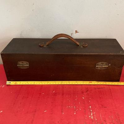 LOT 124: Vintage Wooden Tool / Storage Box with Tools and More (Some New in Package)