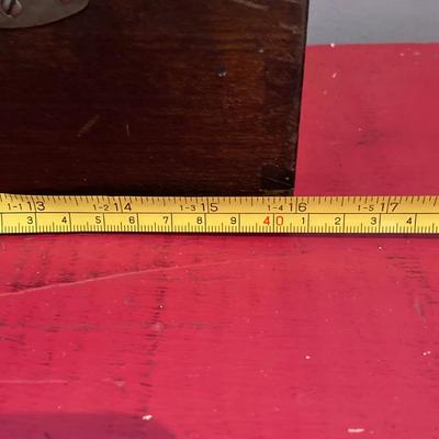LOT 124: Vintage Wooden Tool / Storage Box with Tools and More (Some New in Package)