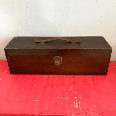 LOT 124: Vintage Wooden Tool / Storage Box with Tools and More (Some New in Package)