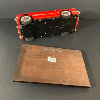 LOT 131: Vintage Metal 53 Red Corvette, The National Corvette Museum Blue Flame 53 Print, 3 Dimensional Wall Plaque and Two Diecast...