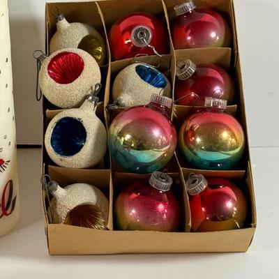 LOT 197: Nostalgic Christmas Collection Including Glass Bulbs, Vintage Light Set, Candles and Mugs