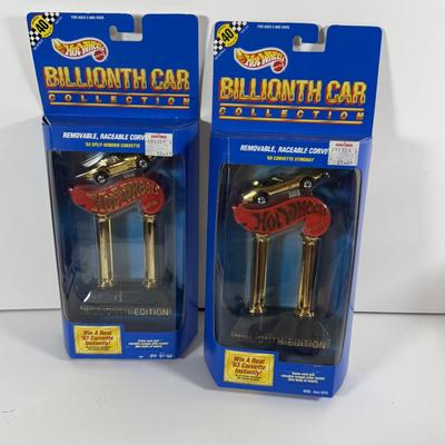 LOT 198 Set of Four (4): Hot Wheels Billionth Car Collection Corvettes, Two (2) Revell Die Cast Corvettes and Trading Cards