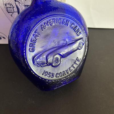 LOT 246: Wheaton Art Glass Cobalt Blue Chevrolet Corvette Decanter, Great American Cars Corvette Paper Weight, Corvettes in Glasstown...