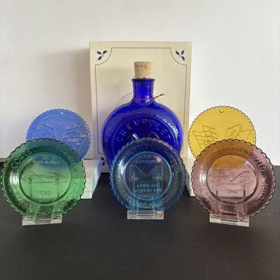 LOT 246: Wheaton Art Glass Cobalt Blue Chevrolet Corvette Decanter, Great American Cars Corvette Paper Weight, Corvettes in Glasstown...