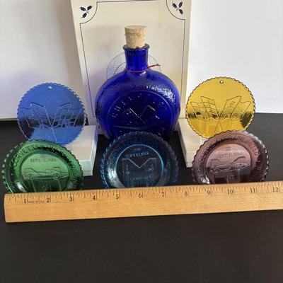 LOT 246: Wheaton Art Glass Cobalt Blue Chevrolet Corvette Decanter, Great American Cars Corvette Paper Weight, Corvettes in Glasstown...