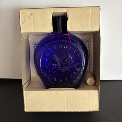 LOT 246: Wheaton Art Glass Cobalt Blue Chevrolet Corvette Decanter, Great American Cars Corvette Paper Weight, Corvettes in Glasstown...