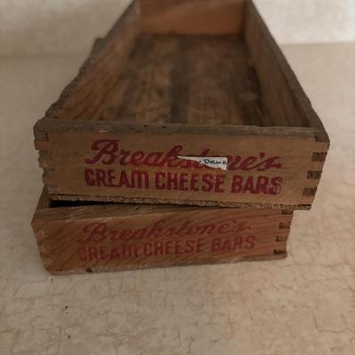 LOT 248: Vintage Wood Boxes: Cooper Sharp Cheese, Breakstone's Cream Cheese, Tuxedo Brand Cream Cheese