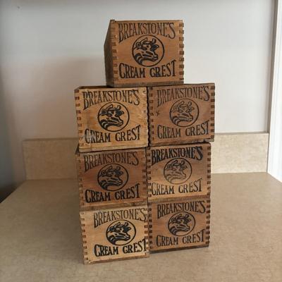 LOT 248: Vintage Wood Boxes: Cooper Sharp Cheese, Breakstone's Cream Cheese, Tuxedo Brand Cream Cheese