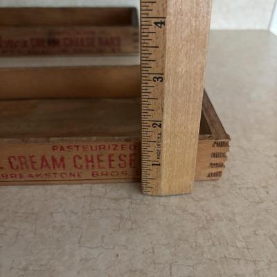 LOT 248: Vintage Wood Boxes: Cooper Sharp Cheese, Breakstone's Cream Cheese, Tuxedo Brand Cream Cheese