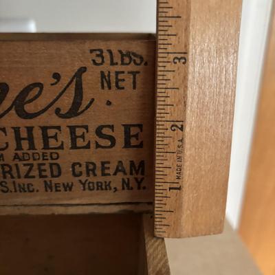 LOT 248: Vintage Wood Boxes: Cooper Sharp Cheese, Breakstone's Cream Cheese, Tuxedo Brand Cream Cheese