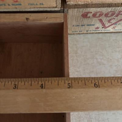 LOT 248: Vintage Wood Boxes: Cooper Sharp Cheese, Breakstone's Cream Cheese, Tuxedo Brand Cream Cheese