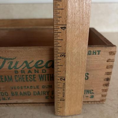 LOT 248: Vintage Wood Boxes: Cooper Sharp Cheese, Breakstone's Cream Cheese, Tuxedo Brand Cream Cheese