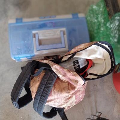 Fishing items and 3 hand tools