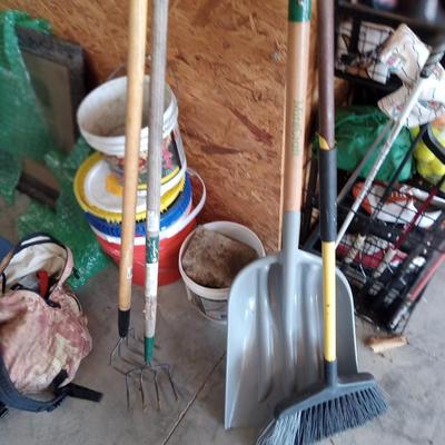 Fishing items and 3 hand tools