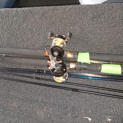 Crappie rod and reels, dip net, cooler