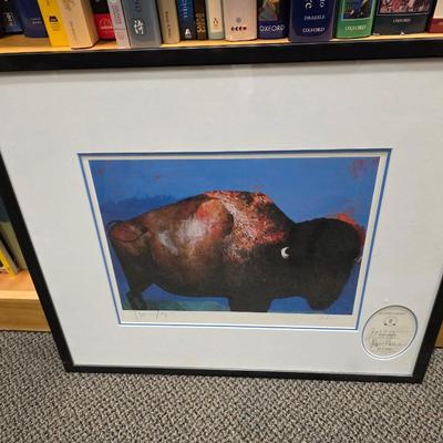 Sale Photo Thumbnail #13: This is great Bison print by local artist T Wrigley.  It is signed and numbered and is professionally framed.  Is a great local piece.