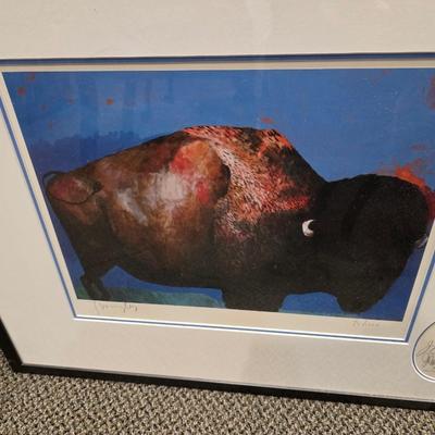 Sale Photo Thumbnail #14: This is great Bison print by local artist T Wrigley.  It is signed and numbered and is professionally framed.  Is a great local piece.