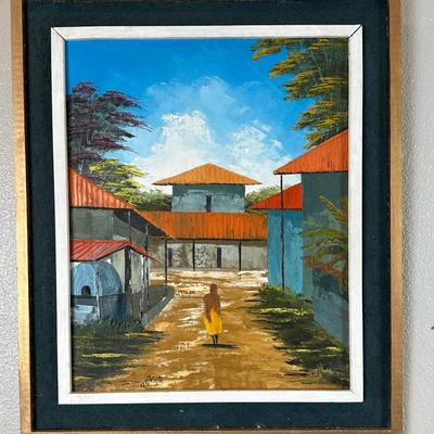Framed Original Painting Signed by Ruiz (1978) – Village Scene