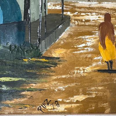 Framed Original Painting Signed by Ruiz (1978) – Village Scene