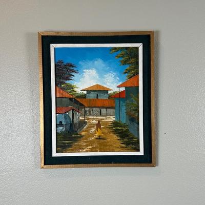 Framed Original Painting Signed by Ruiz (1978) – Village Scene