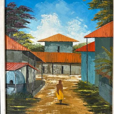 Framed Original Painting Signed by Ruiz (1978) – Village Scene